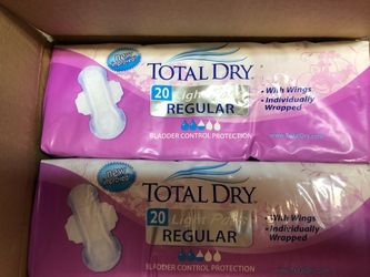 Total Dry Light Feminine Pads Bladder control Protection, $15 for 3 packs, 9 packs available

Each pack contains individually wrapped 20 pads

TotalDr