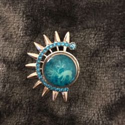 Blue Rhinestones on Silver Rays Blue Full Side Antlers Deer Pendant Winter Jewelry