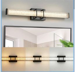 Modern LED Bathroom Vanity Light 24 inch 18W Dimmable 3CCT Bathroom Light Fixture Over Mirror Rectangle Bath Vanity Light Bar with Crystal Acrylic Sha