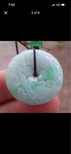 Certificate Jadeite Green white JADEITE safety Circle dragon Donut pendant