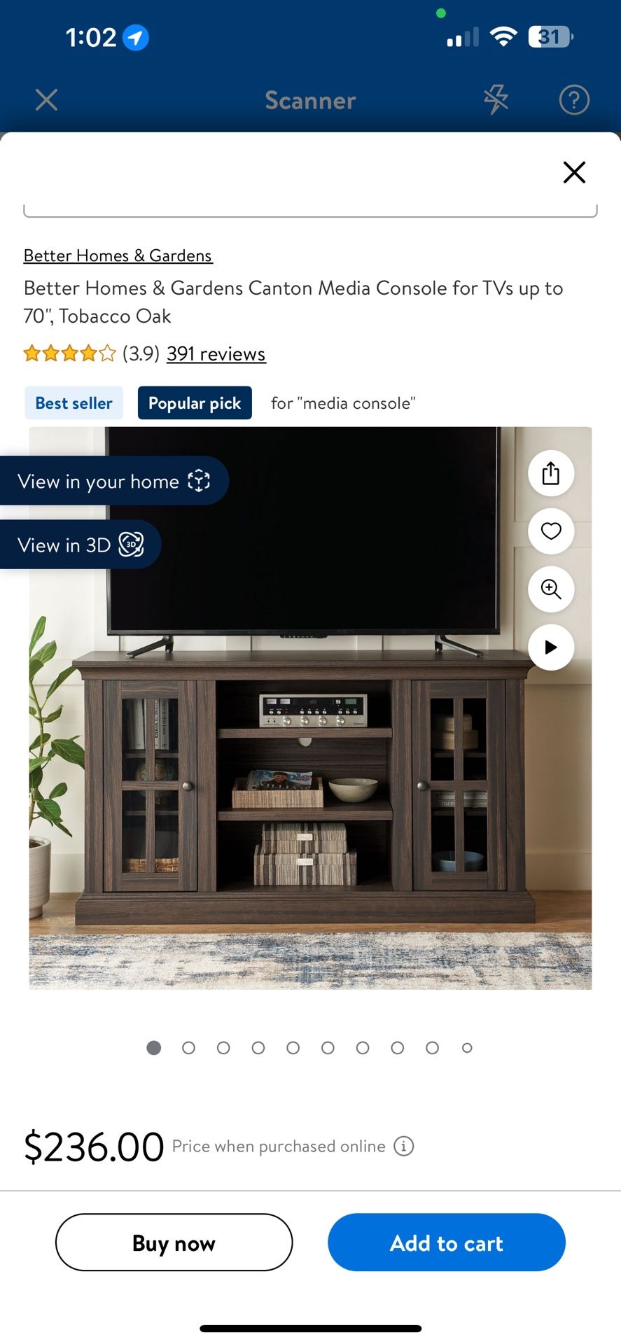 better homes & gardens canton media console tobacco oak finish New Better Homes & Gardens Canton Media Console for TVs up to 70
