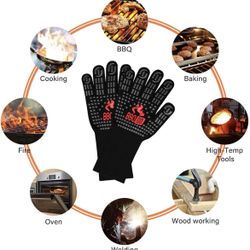 BBQGO Grill BBQ Gloves, 932℉ Heat Resistant Gloves for Cooking, BBQ Oven Gloves, Cooking Barbecue Gloves for Barbecue, Baking, Gardening (BBQ Gloves) 