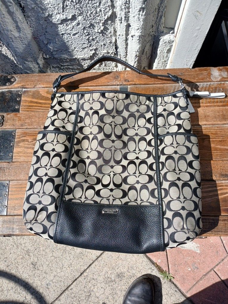 Coach Hobo Signature black Cloth Bag Leather Accent