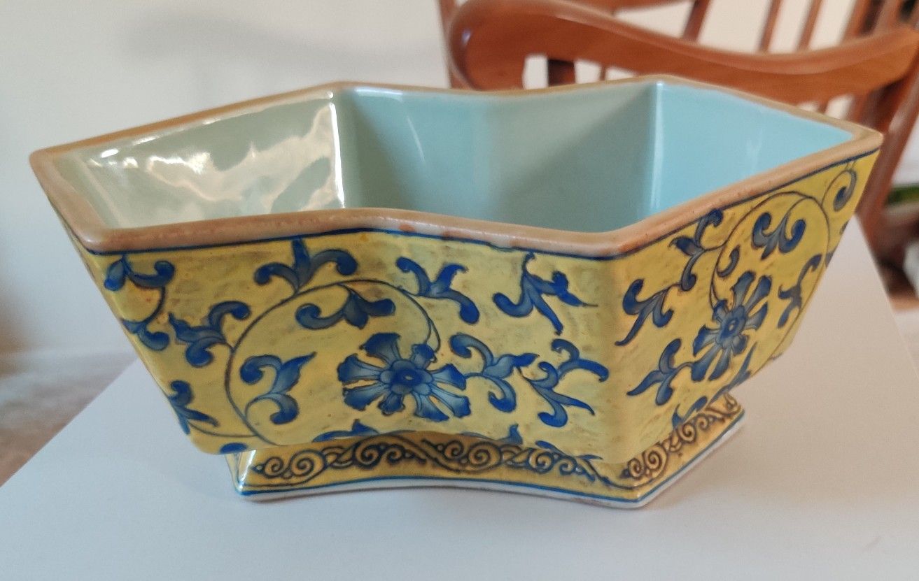 Vintage  Yellow And Blue Bowl