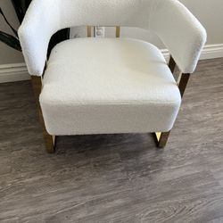 Boucle Accent Chairs Set of 2, Modern Upholstered Barrel Chairs with Metal Legs, Comfy Club Chair Single Corner Sofa Armchair for Bedroom Reception, W