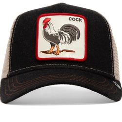 Vintage Embroidered Animal Patch Trucker Cap Rooster Black White 