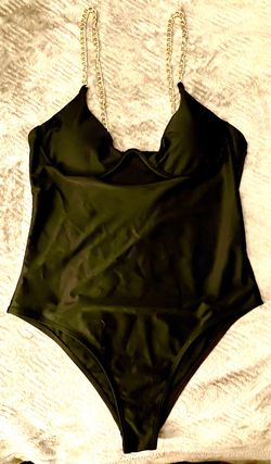 Women's 1-piece Large black w/gold chain Swimsuit