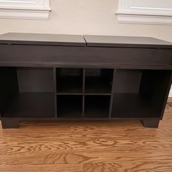 Dark Brown Storage Bench With Cubbies And Lift-top Storage