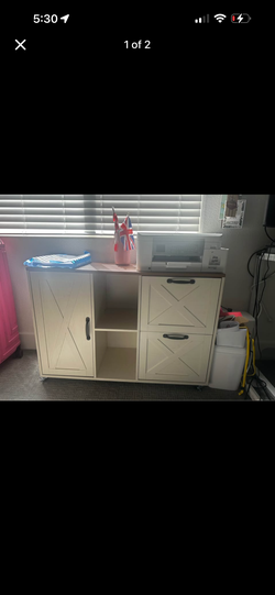 Farmhouse Style Rolling Office Cabinet with Drawers and Shelves