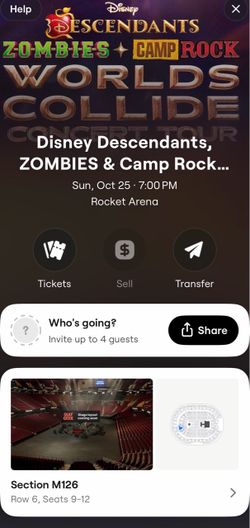 4 tickets to Disney Descendants, ZOMBIES & Camp Rock concert Oct 25