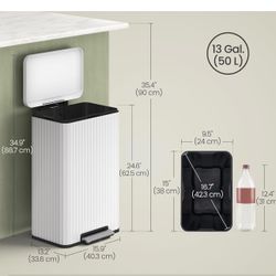 13 Gallon (50 L) Garbage Can for Kitchen, with Lid, Pedal, and Removable Inner Bucket, Soft Close, Stainless Steel, 15 Trash Bags (Code K) Included, C