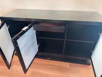 Elegant Black Glass-Top Sideboard / Buffet Cabinet