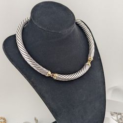David Yurman' 9mm  Cable Collar in Sterling Silver with 14k Gold Accents Necklace
15"