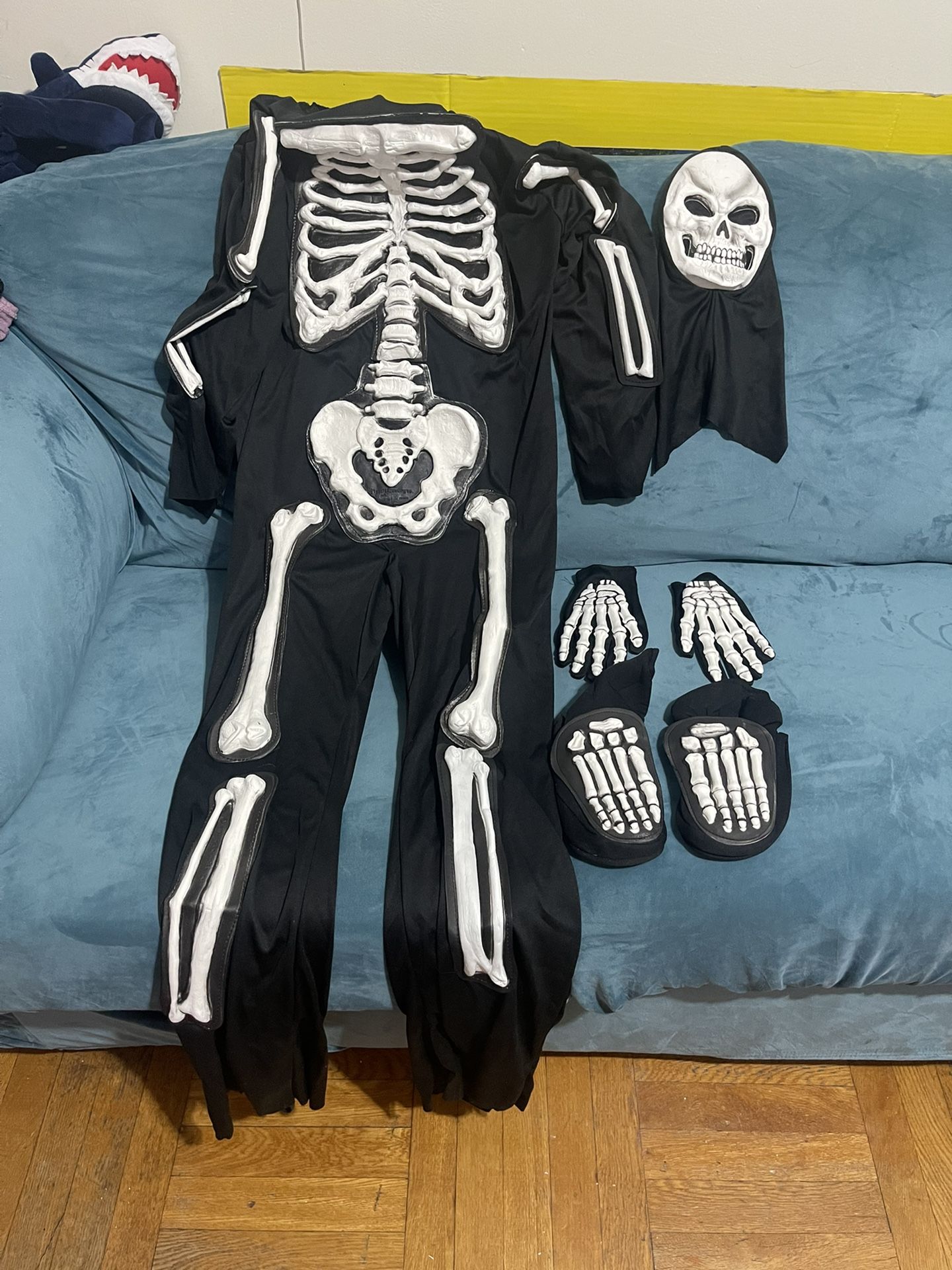 Halloween Skeleton Costume for boy size XL 14-16 The front is perfect. It has like ragged look on the back by the neck as you can see on the last 3 pi