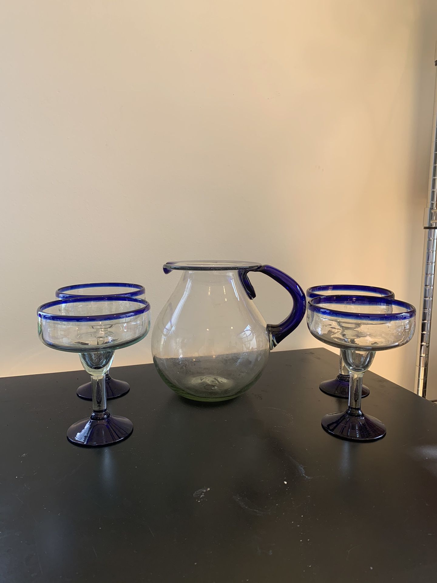 pitcher and 4 margarita glasses set