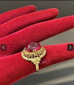 Vintage USSR Silver 875 Ring, Ruby,, Golden Plated,size 8.5