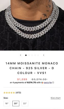 14MM MOISSANITE MONACO CHAIN - 925 Silver D Color VVS1