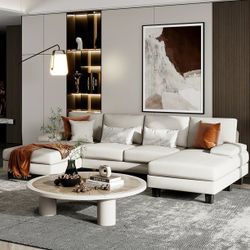 New Modular Convertible U Shape Sofa with Soft Cotton Chenille Fabric Modern Living Room Sofa, Oversized Seating with Comfortable Backrest, White  New