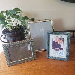 (3) Gold and Gold/Blues Decorative Picture Frames - 8x10 & 5x7s