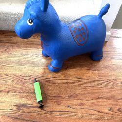 Blue Inflatable Donkey Jumping Hopping Toy With Hand Pump 