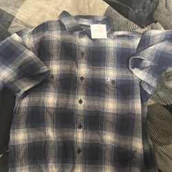 Blue And White American Eagle Long-sleeved Flannel 