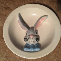 Vintage Easter Dish Bunny Rabbit Anthropomorphic Ceramid Divided Candy Dish 3D