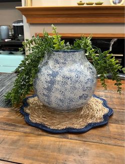 Blue and White Speckled Ceramic Vase
