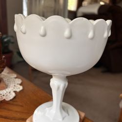 Vintage Indiana TearDrop White Milk Glass Compote/vase 7.5” Tall