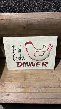 Vintage thick metal fried chicken dinner sign.