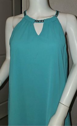 By By Size L Sleeveless Dress Keyhole Mini A Line Dress Green Lined