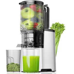 EanOruus Cold Press Juicer, 5.8" Wide Feed Chute Juice Extractor Machine,Slow Masticating Juicer For Whole Vegetables & Fruits, Easy To Clean, silver