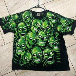 Liquid Blue Green Skulls Graphic T Shirt All Over Print 