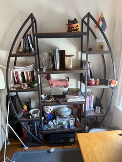 Metal and wood bookcase
