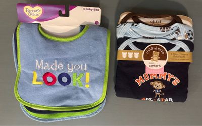 NEW Newborn Bibs (4ct) and Short Sleeve Bodysuits (3ct) Only $7 for all