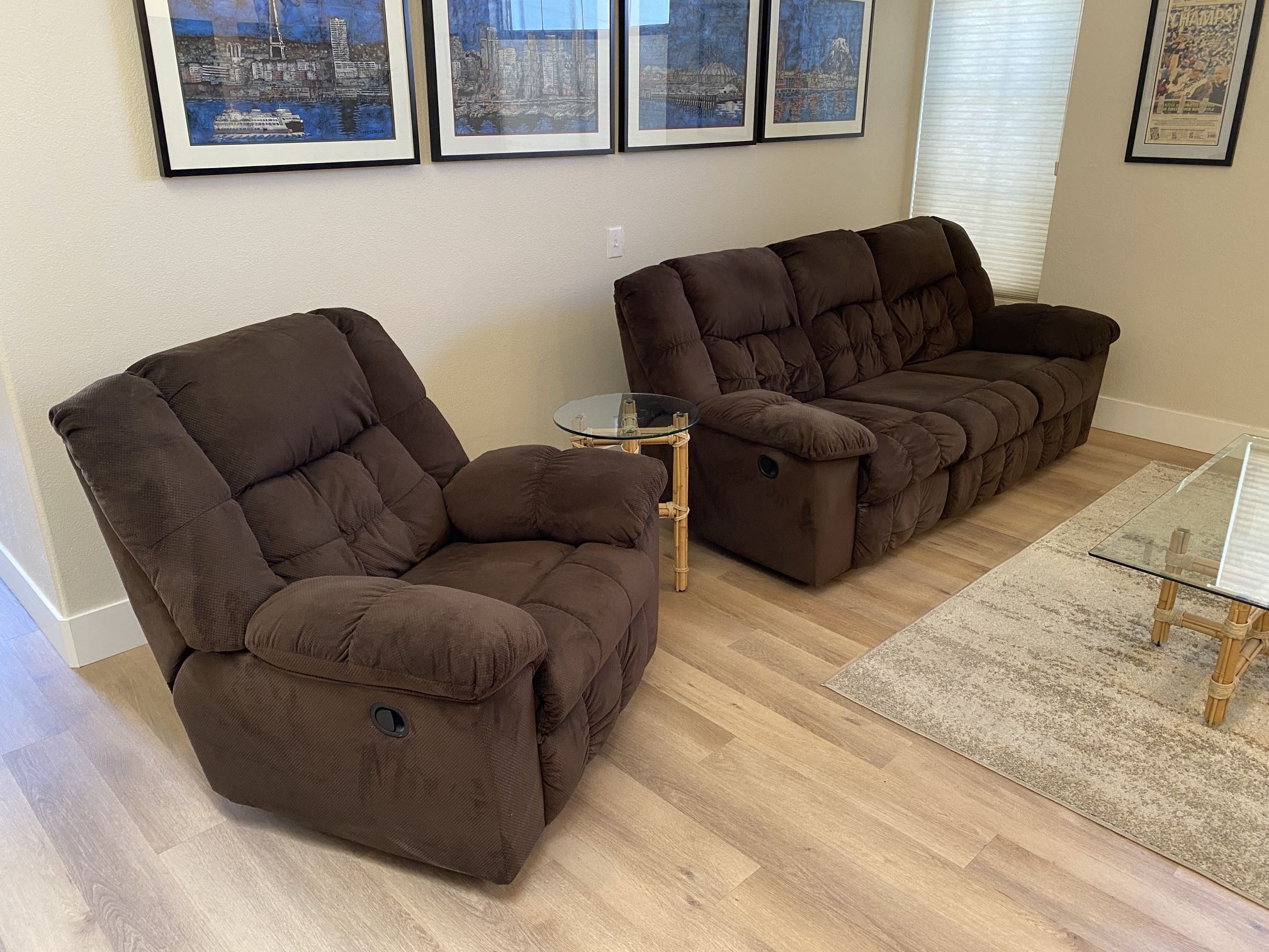 Ashley Furniture - The Lowell Chocolate Brown Microfiber Sofa and Recliner