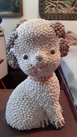 Vintage Dog Bank covered in Seashells