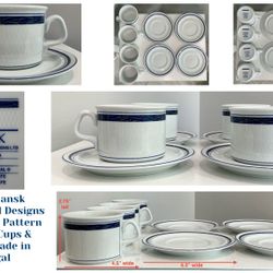 Set of 4 Dansk International Designs New Scandia Pattern Porcelain Cups & Saucers Made in Portugal 