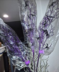3 Halloween Purple Glitter Spider Branch Picks $5 each