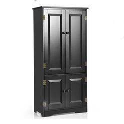 Costway Accent Floor Storage Cabinet W/ Adjustable Shelves Antique 2-Door Black