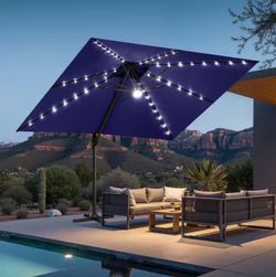 11 ft. x 11 ft. Solar Lighted Aluminum Cantilever Patio Umbrella in Navy Blue Outdoor Offset Umbrella