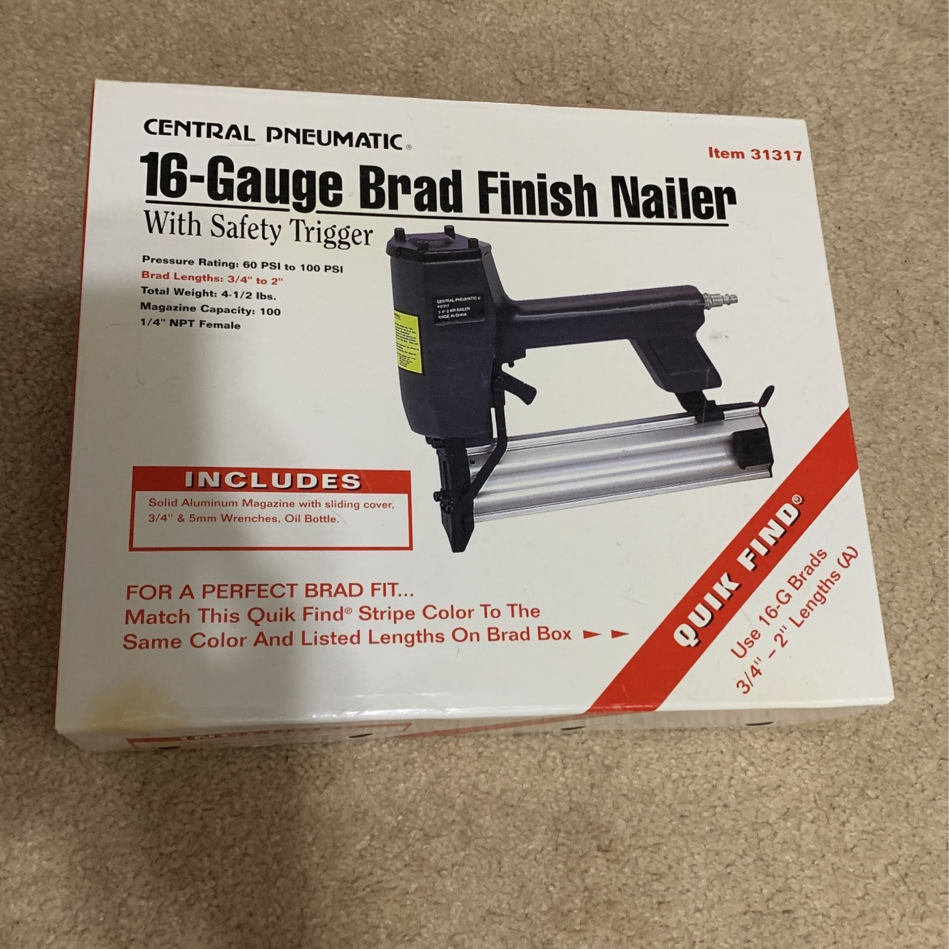 16 Gauge Brad Finish Nailer AND 2500 1 3/4” Brads
