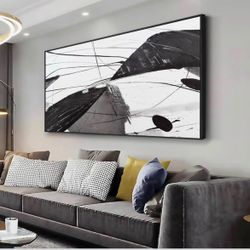 Black White Abstract Wall Art 20x40 Framed Canvas Modern Living Room Bedroom Decor