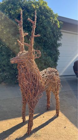 Large Wicker Twig Reindeer Outdoor Decoration