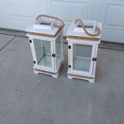 2x Exterior Candle Holder Decoration Wood &Glass