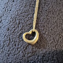 Tiffany &Co Silver Open Heart Pendant And Necklace 
