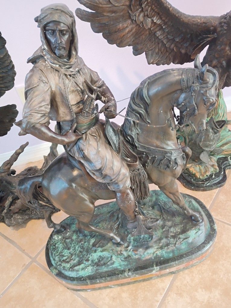 2 Eagle One Arab On Horse All Bronze Big Heavyweight Around 7 To 8 Hundred Pounds Status