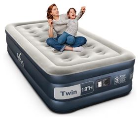 iDOO Twin Air Mattress with Built in Pump, 18" Raised Compact Blow up Mattress, Inflatable Mattress for Camping Guest Home, Portable Travel Air Bed, 2