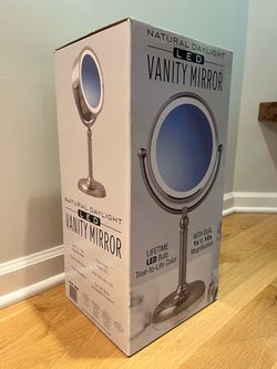 Silver Two-Sided Makeup/Vanity Mirror with LED Lights