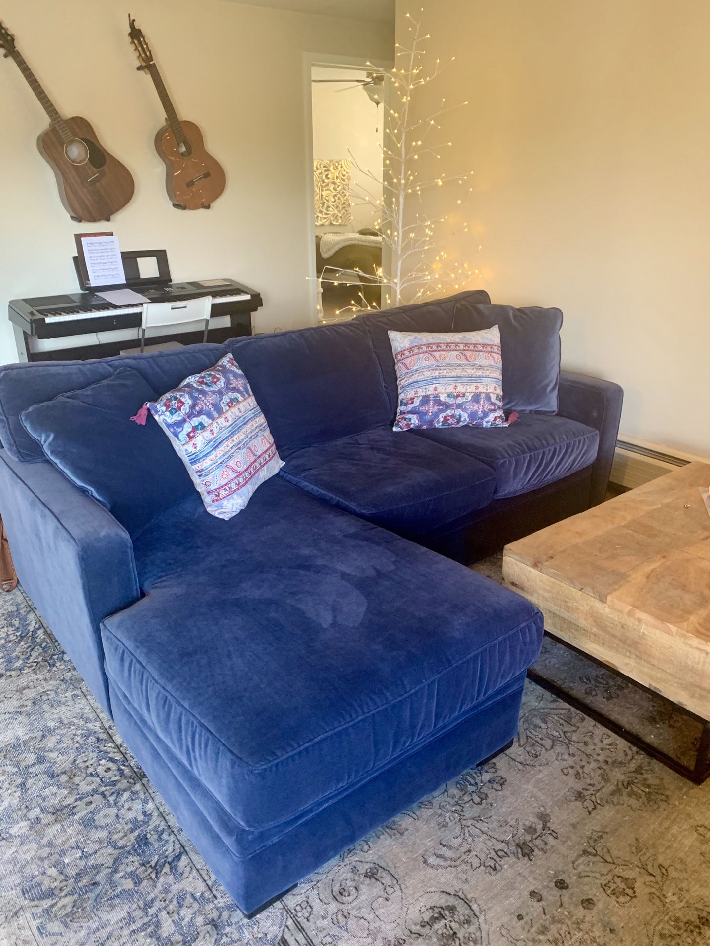 Navy Velvet Sectional Sofa / Couch