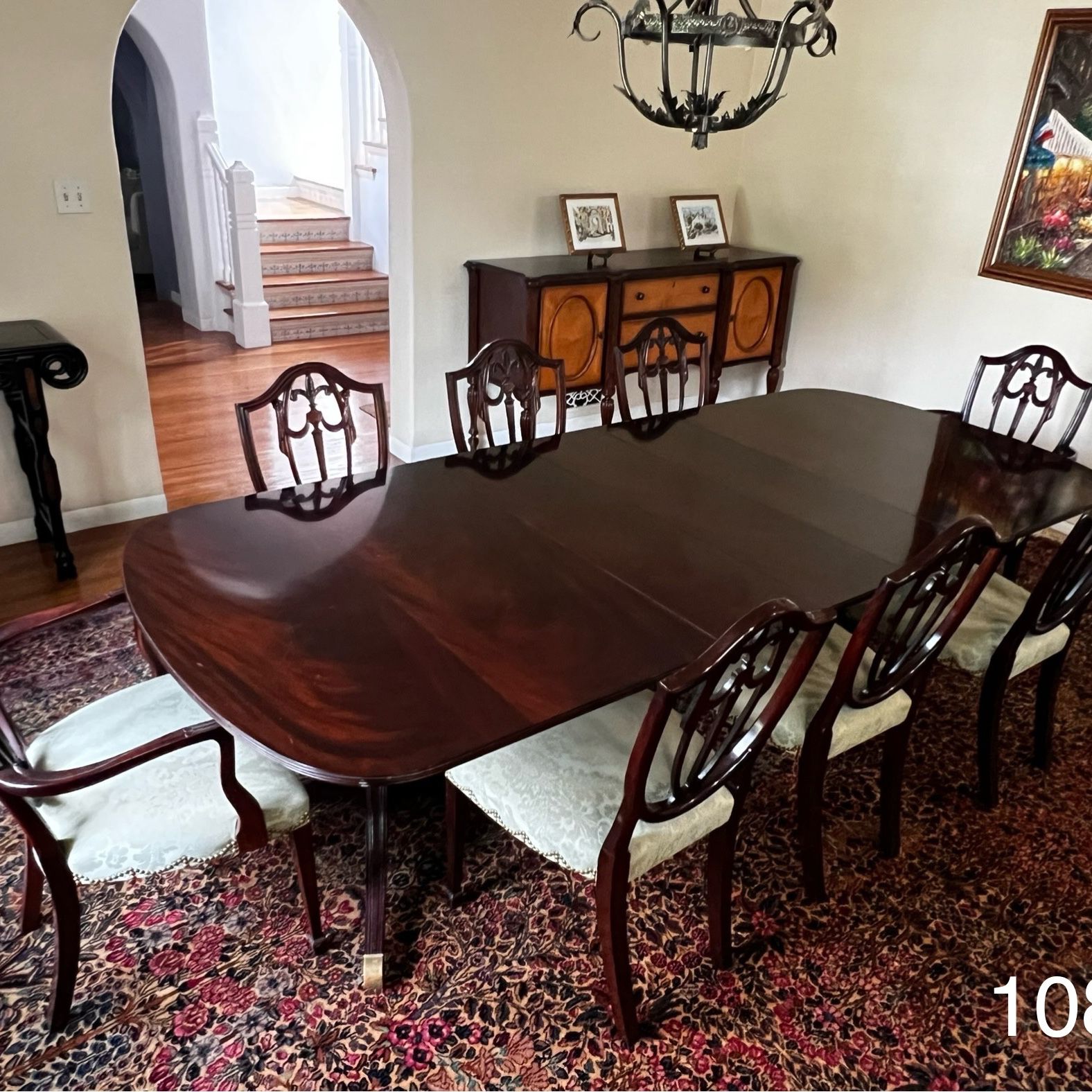 Kindel Oxford Mahogany Dining Table 8 Chairs Set San Marino CA - Chippendale Queen Anne Hollywood Regency